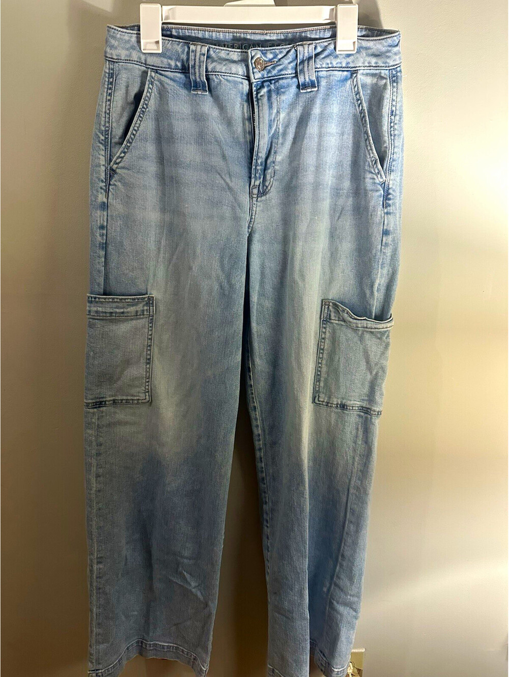 American Eagle Outfitters Women High-Rise Cargo Denim Pants Tall X-Long Blue Y2K